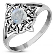 Rainbow Moon Stone Celtic Knot Silver Ring, r441